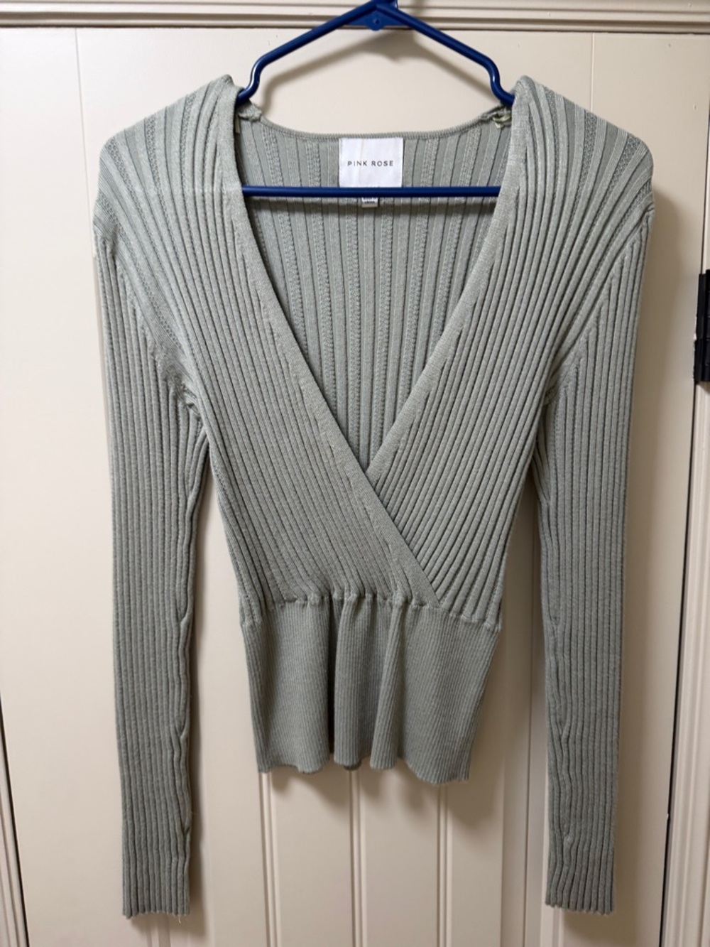 Pink Rose Women's Sage Ribbed Wrap V-Neck Sweater